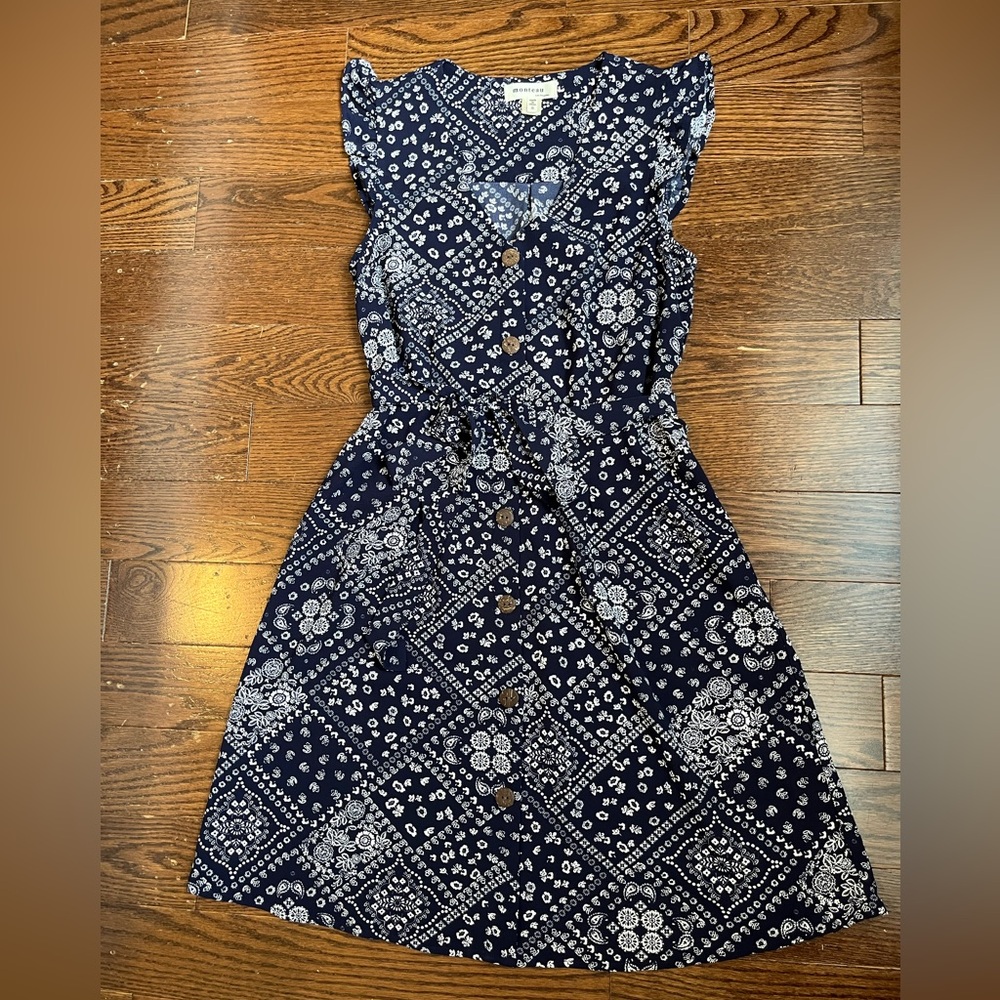 Monteau Los Angeles Navy Patterned Summer Dress